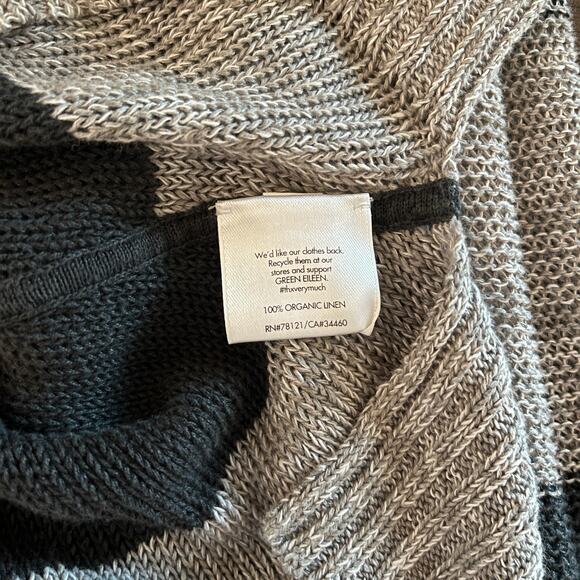 Eileen Fisher Organic Linen Striped Sheer Knit Sweater Gray Black Size Small - Picture 7 of 7